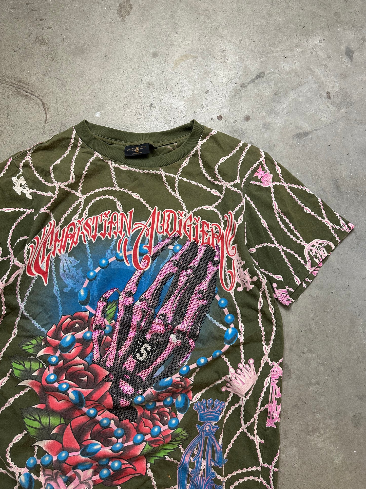 Christian Audigier Rhinestone Hand Tee M/L